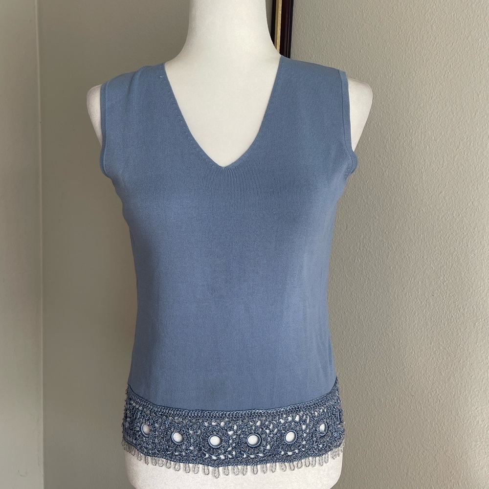 Joseph A Blue Tank Top with Lace Detail Size M